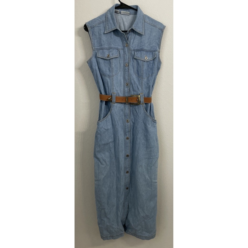 Rafaella Medium Wash Denim Dress Vintage 90's Y2K Modest Friends Phoebe Size 6 - Picture 1 of 5